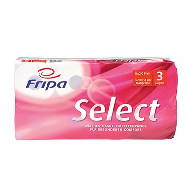 Toilettenpapier 3-lagig Fripa Select hochweiß 250 Bl./Rl., 8 Rl./Pack
