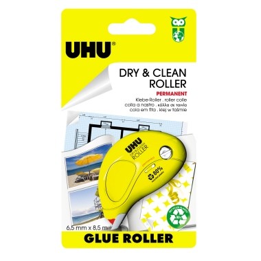 Kleberoller UHU permanent Einweg Dry&amp;Clean Maße: 6,5 mm x 9,5 m (B x L)