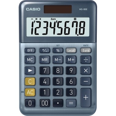 Casio Tischrechner MS-80E 8-stellig blau Solar-Energie, Batterie