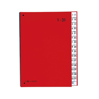 Pultordner 1-31 Pagna Coloreinband rot Maße: 26,5 x 34 cm (B x H), 32 Fächer