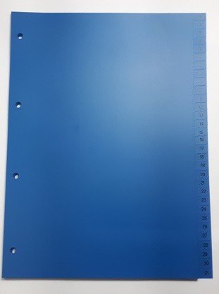 Register A4 1-31 Plastik Starke Qualität blau **Restposten,begrenzte Menge**
