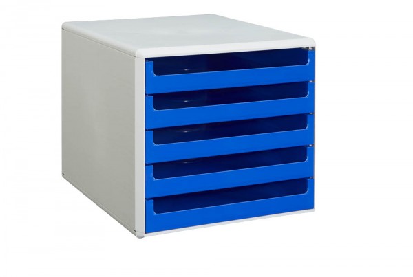 Schubladenbox mit 5 Schubladen offen blau Maße (BxTxH):28,4x35,9x26,0cm
