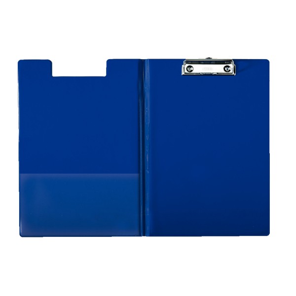 Klemmbrettmappe A4 mit Deckel und Aufhängeöse blau Innenseite mit Dreieckstasche, Stiftehalter