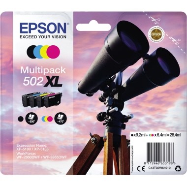 Epson Tintenpatrone 502XL Multipack 4 St./Pack ca. 550 Seiten schwarz, ca. 3 x 470 Seiten farbig