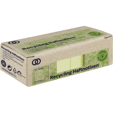 Haftnotiz 50x40mm oeco Recycling Soennecken gelb 100 Bl./Block, 12 Block/Pack