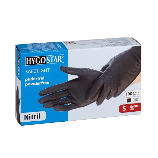 Einweghandschuh &quot;S&quot;Hygostar SAFE LIGHT Nitril sw wasserdicht, nicht waschbar, puderfrei, 100 St./Pa