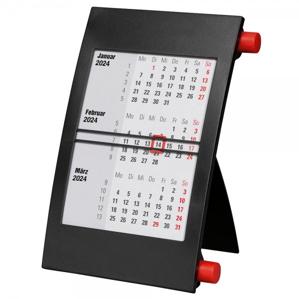 Tischkalender 3-Monate 2024/2025 schwarz/rot Maße (BxH):	11,0 x 18,3 cm, Drehkalender