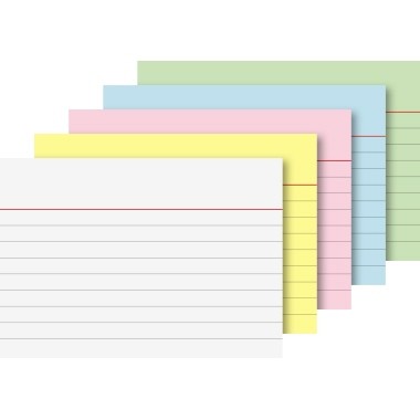 Karteikarten A7 liniert farbig sortiert 100 St./P 20x weiß,gelb,rot,blau,grün