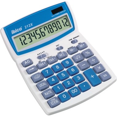 Tischrechner Ibico 212X 12-stellig lichtgrau/blau Maße: 140 x 32 x 190 mm (B x H x T)