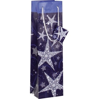 Geschenktasche Shining Stars Bottle blau/silber 10x35x8cm (BxHxT)