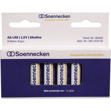 Batterie Mignon AA Soennecken 8 St./Pack Alkali-Mangan, LR6, 1,5 V