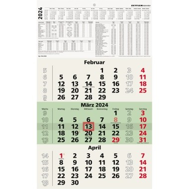 Kalender 3-Monate 29,7x48,8cm Datumschieber 2024 3 sichtbare Monatsblöcke