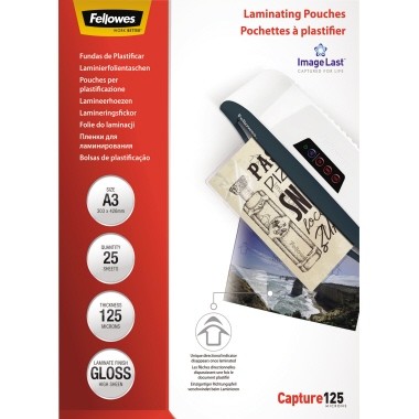 Laminierfolie A3 125mic Fellowes ImageLast Capture 297x420mm (BxH),transparent glänzend, 100 St./Pac