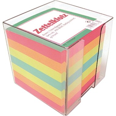 Notizzettelbox 10x10x10cm Landre transparent gefüllt mit 800 Bl. Papier mehrfarbig