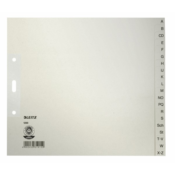 Register A4 2/3 A-Z Papier Überbreite grau Maße	24 x 21 cm (B x H),halbe Höhe