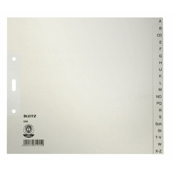 Register A4 2/3 A-Z Papier Überbreite grau Maße 24 x 21 cm (B x H),halbe Höhe