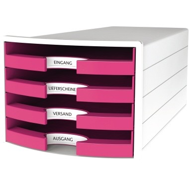 Schubladenbox HAN IMPULS Trend Colour weiß/pink 4 schmale offene Schubfächer