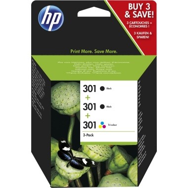 HP Tintenpatrone 301 schwarz 2xsw/1xcmy 3St./Pack Inhalt 2 xschwarz 1xfarbig 3 x 3ml