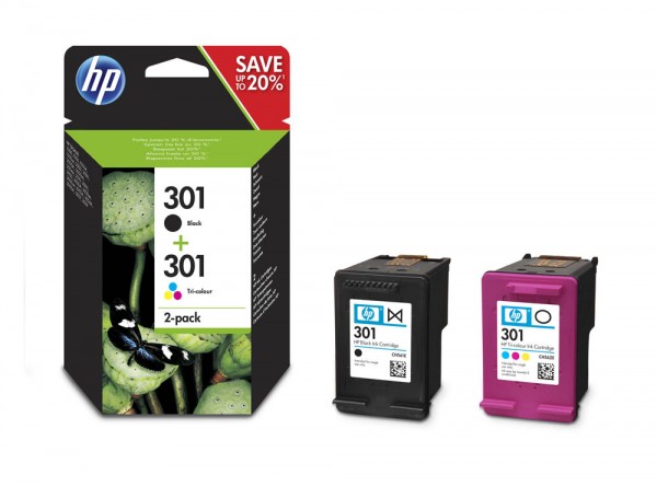 HP Tintenpatrone 301 schwarz, cyan/magenta/gelb Inhalt: 2 x 3 ml / 2 St./Pack ; Multipack