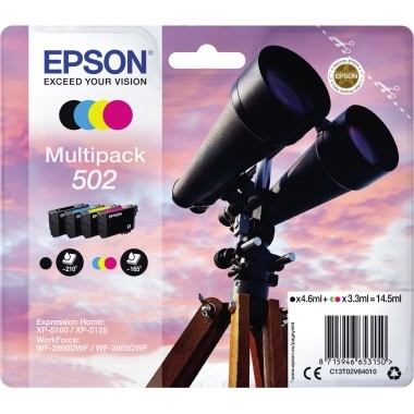 Epson Tintenpatrone 502 Multipack 4 St./Pack ca. 210 Seiten schwarz, ca. 3 x 160 Seiten farbig