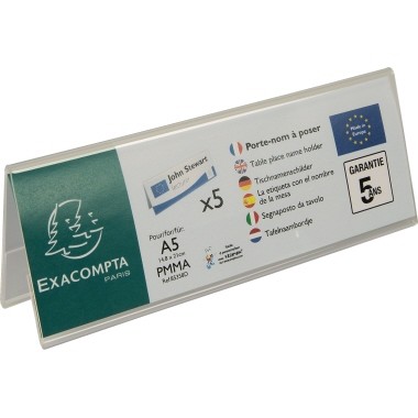 Tischnamensschild A5 Exacompta kristall 5 St./Pack Dachform, beidseitig verwendbar,transparent